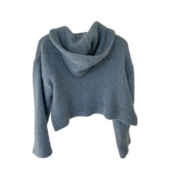 Zara Cropped Blue Knit Zip Hoodie With Side Vent Slits - Picture 4 of 4